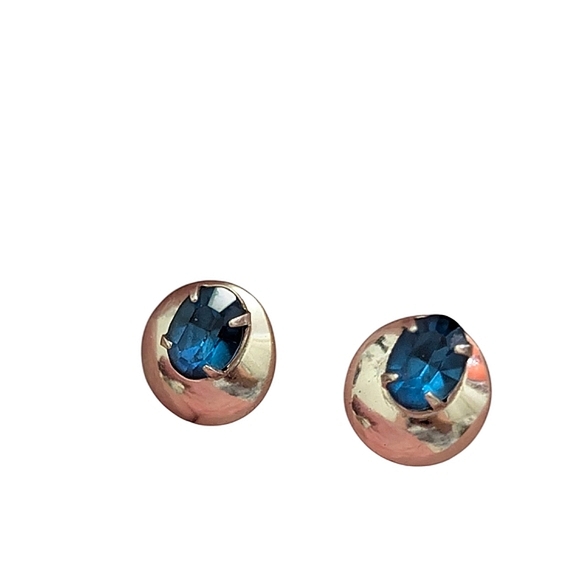 Elegant Blue and Silver Stud Earrings - Picture 2 of 4